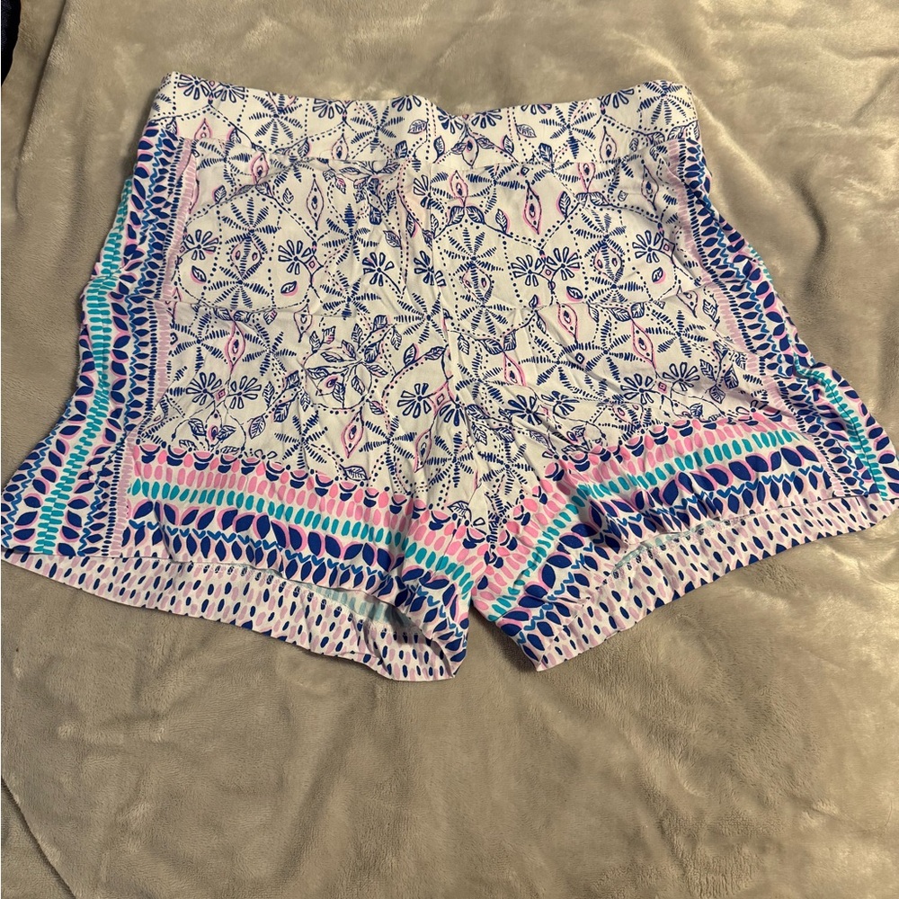 Lilly Pulitzer White Floral-Print Bermuda Shorts with Pink & Blue Accents